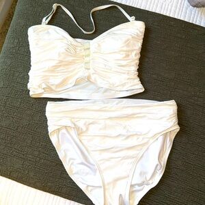 Carmen Marc Valvo White Ruched High Waist Bikini Set